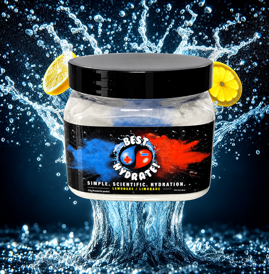 Best Hydrate Lemonade electrolyte powder with water splash and lemon